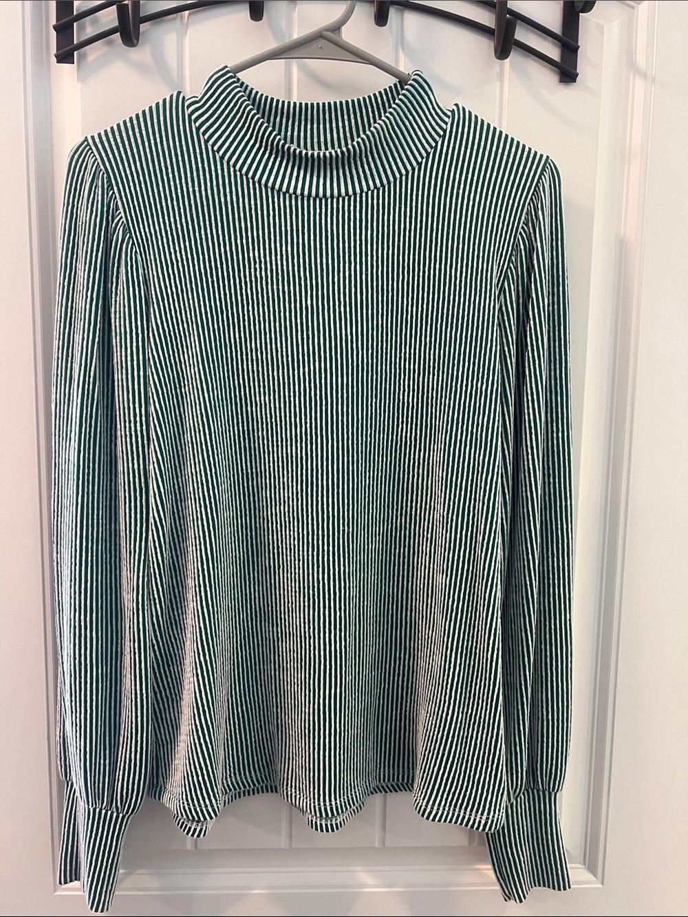 Striped Mock Neck Sweater - Green & White